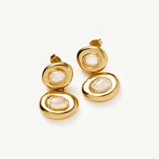 Molten Gemstone Doughnut Double Charm Drop Earrings | 18ct Gold Plated/Rainbow Moonstone Earrings Missoma 