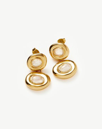 Molten Gemstone Doughnut Double Charm Drop Earrings | 18ct Gold Plated/Rainbow Moonstone Earrings Missoma 