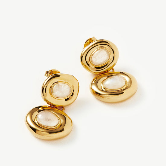 Molten Gemstone Doughnut Double Charm Drop Earrings | 18ct Gold Plated/Rainbow Moonstone Earrings Missoma 