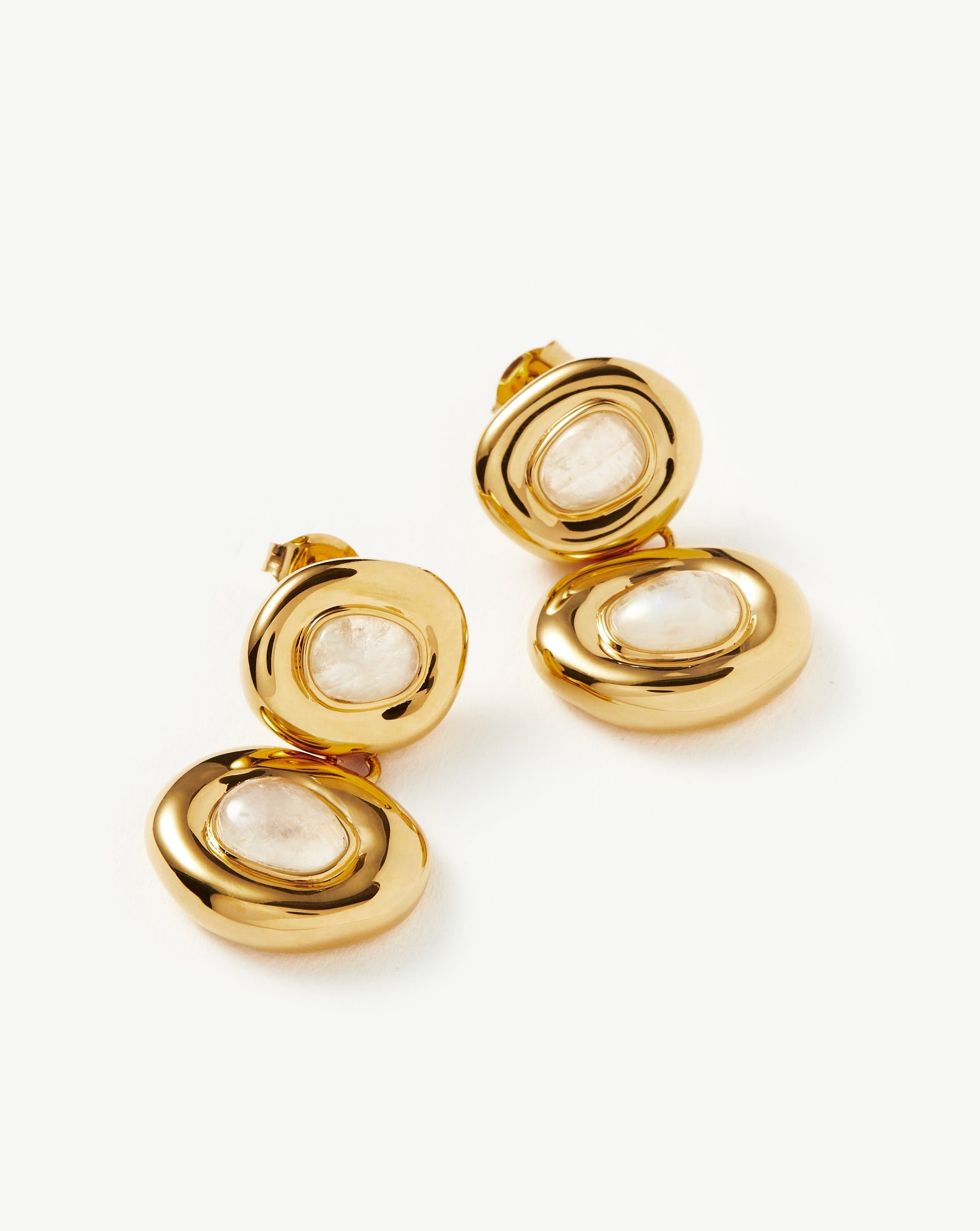 Molten Gemstone Doughnut Double Charm Drop Earrings | 18ct Gold Plated/Rainbow Moonstone Earrings Missoma 
