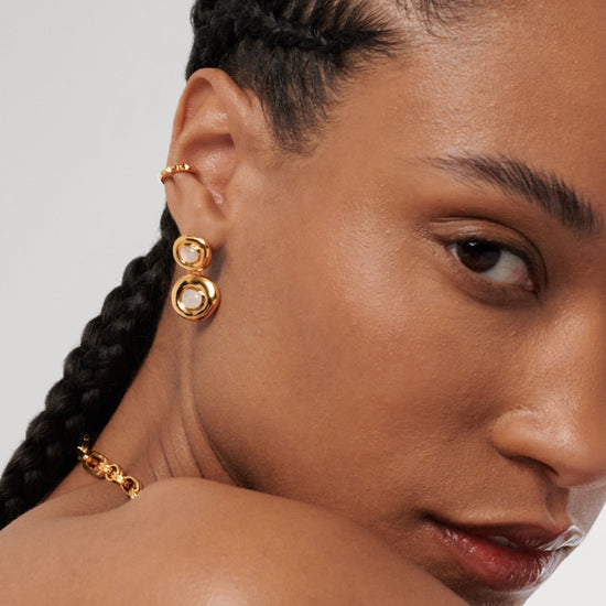 Molten Gemstone Doughnut Double Charm Drop Earrings | 18ct Gold Plated/Rainbow Moonstone Earrings Missoma 