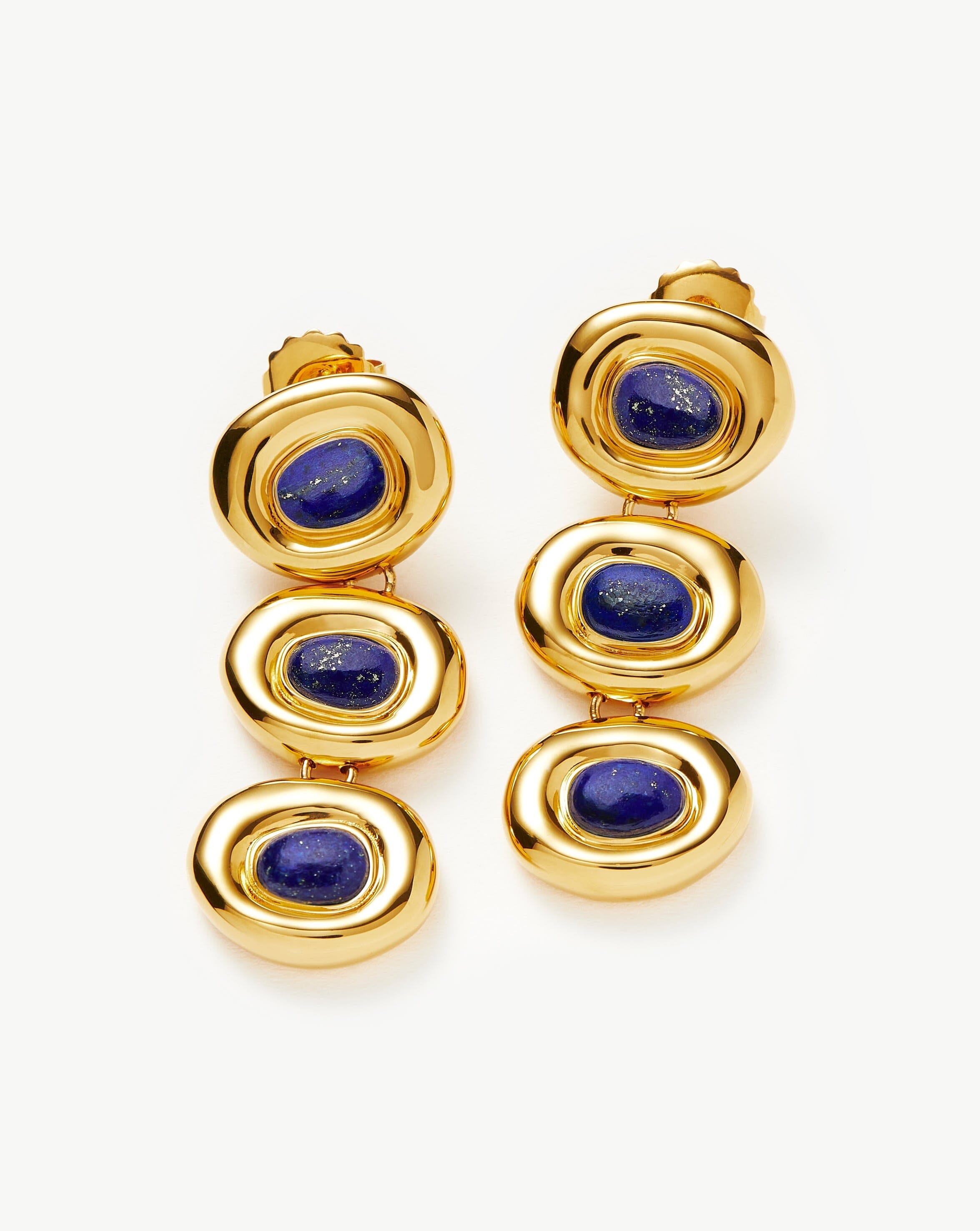 Molten Gemstone Doughnut Triple Charm Drop Earrings | 18ct Gold Plated/Lapis Earrings Missoma 