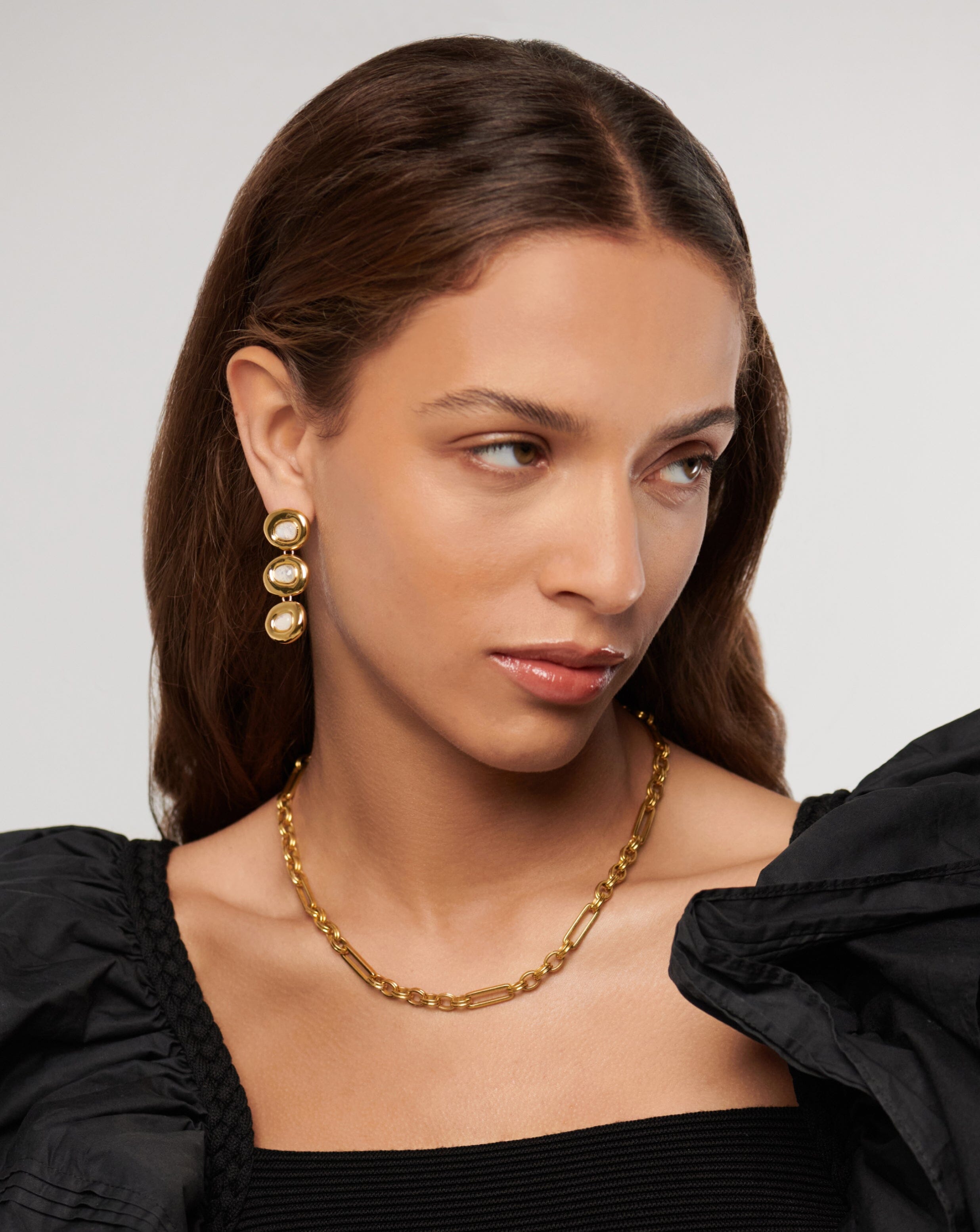 Molten Gemstone Doughnut Triple Charm Drop Earrings | 18ct Gold Plated/Rainbow Moonstone Earrings Missoma 