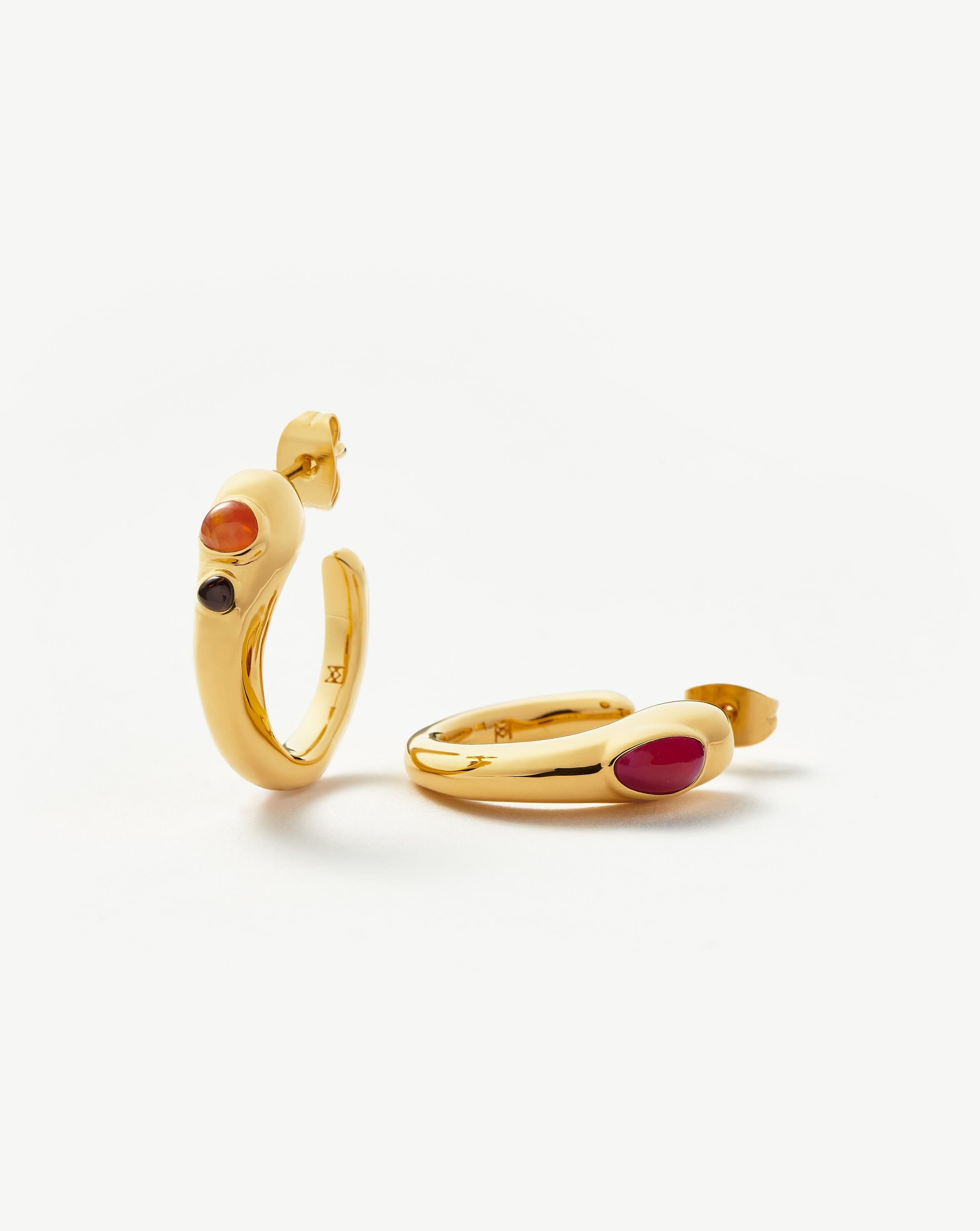 Molten Gemstone Mismatched Medium Hoop Earrings | 18ct Gold Plated/Chalcedony & Quartz Earrings Missoma 