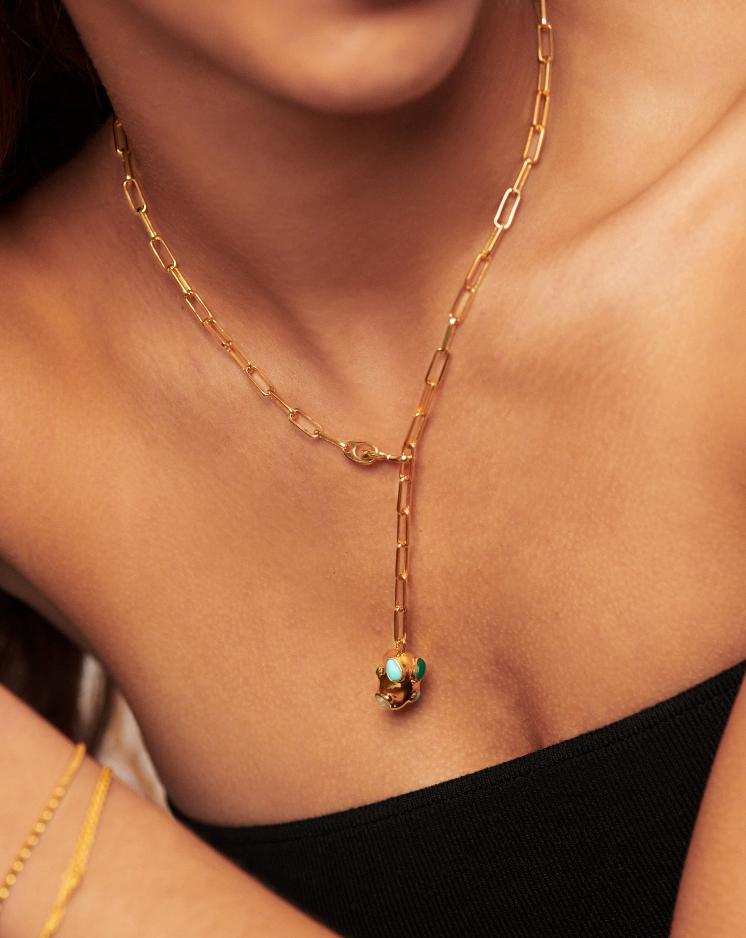 Molten Gemstone Nugget Pendant Lariat Necklace | 18ct Gold Plated/Multi Necklaces Missoma 