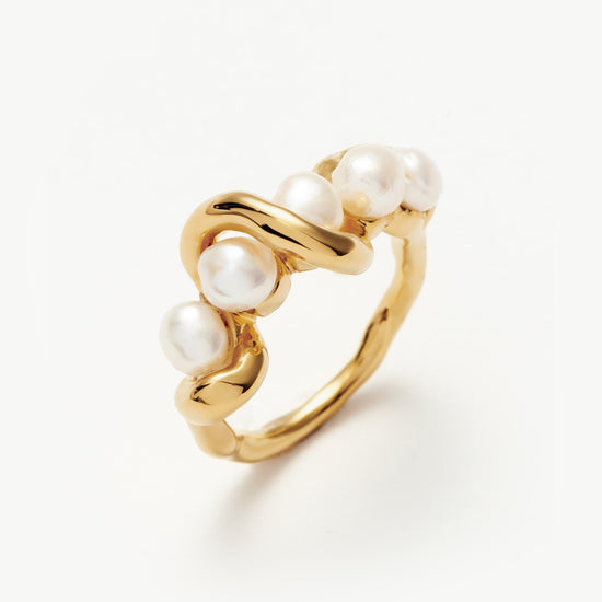Molten Pearl Twisted Stacking Ring | 18ct Gold Plated Vermeil/Pearl Rings Missoma 