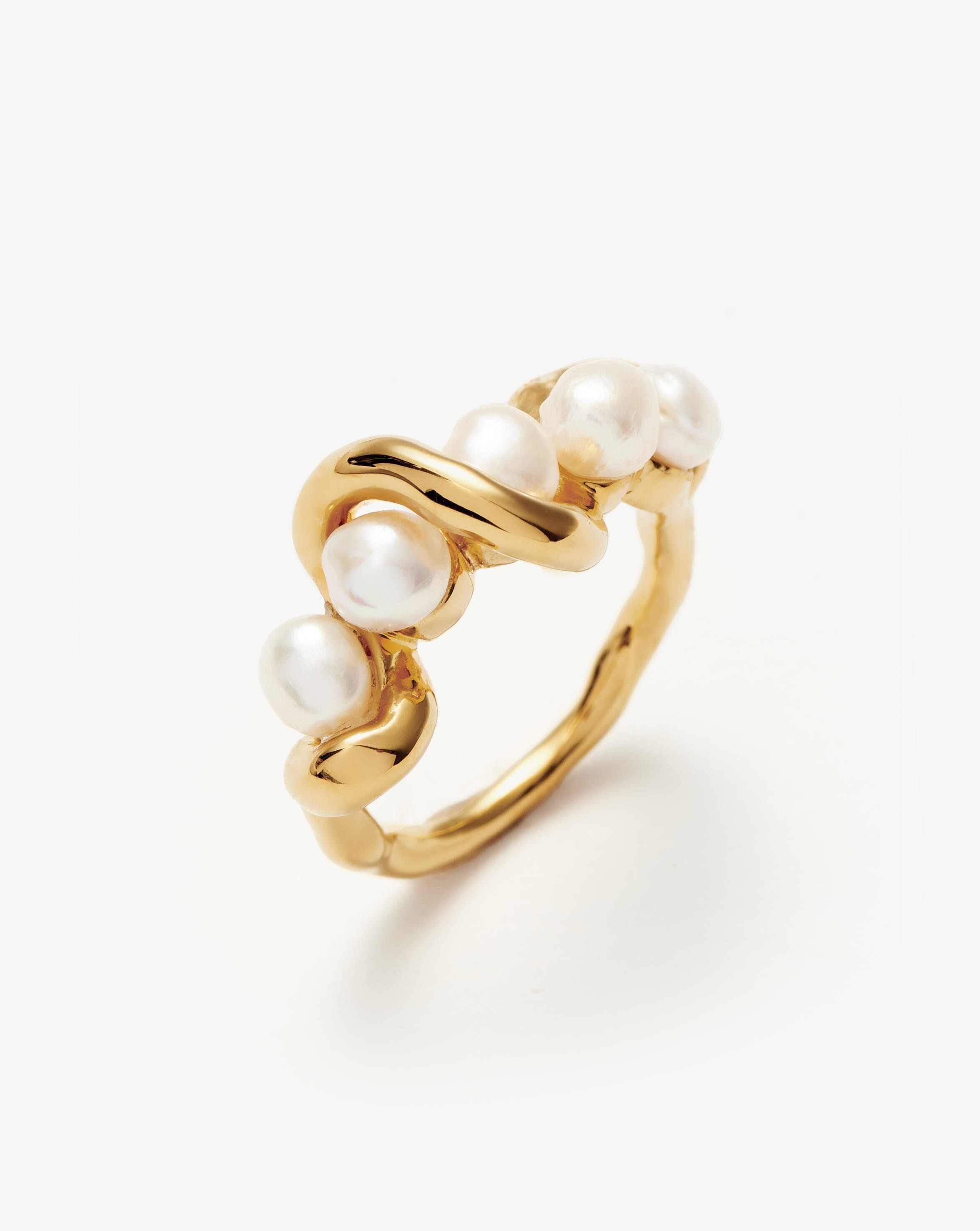 Molten Pearl Twisted Stacking Ring | 18ct Gold Plated Vermeil/Pearl