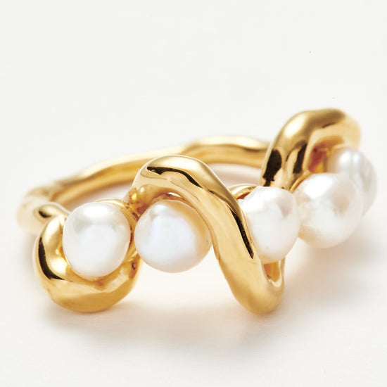 Molten Pearl Twisted Stacking Ring | 18ct Gold Plated Vermeil/Pearl Rings Missoma 