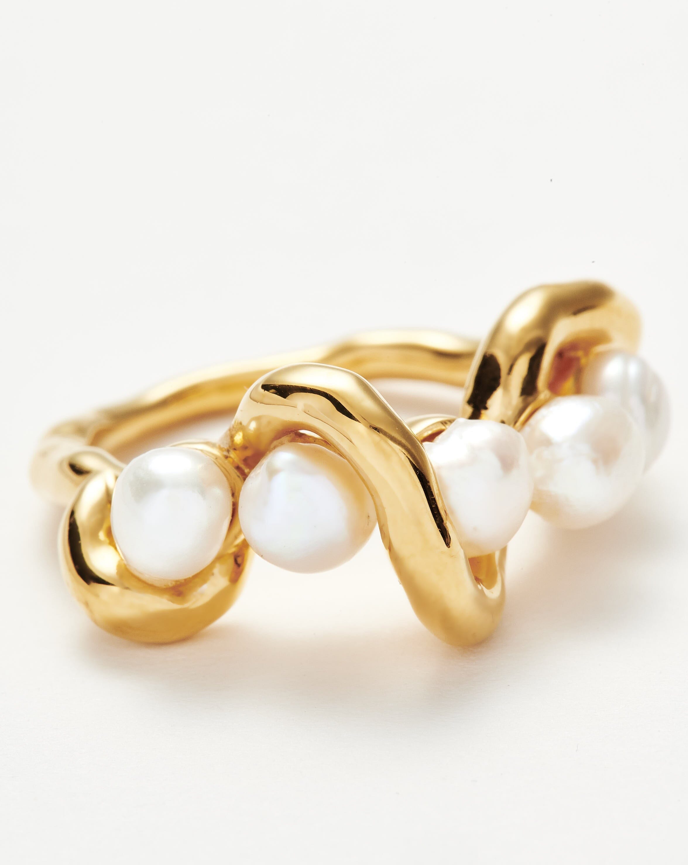 Molten Pearl Twisted Stacking Ring | 18ct Gold Plated Vermeil/Pearl Rings Missoma 