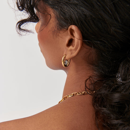 Oval Stone Medium Hoop Earrings | 18ct Gold Plated Vermeil/Cubic Zirconia Earrings Missoma 