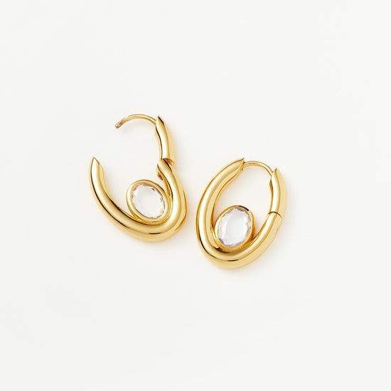 Oval Stone Medium Hoop Earrings | 18ct Gold Plated Vermeil/Cubic Zirconia Earrings Missoma 