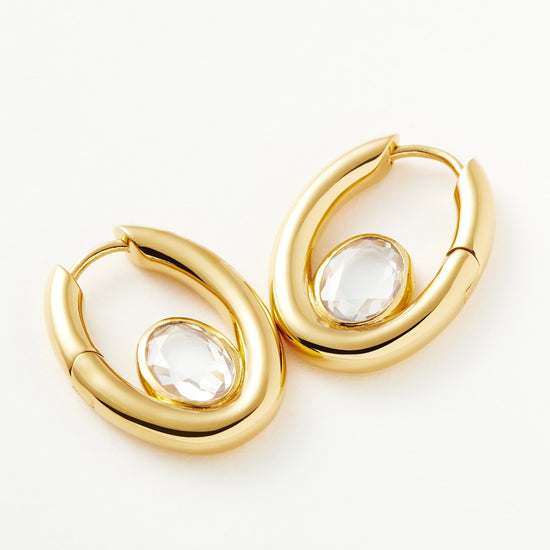 Oval Stone Medium Hoop Earrings | 18ct Gold Plated Vermeil/Cubic Zirconia Earrings Missoma 