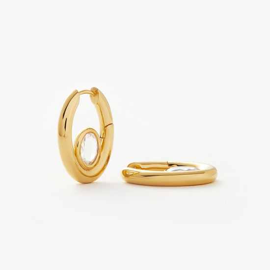Oval Stone Medium Hoop Earrings | 18ct Gold Plated Vermeil/Cubic Zirconia Earrings Missoma 