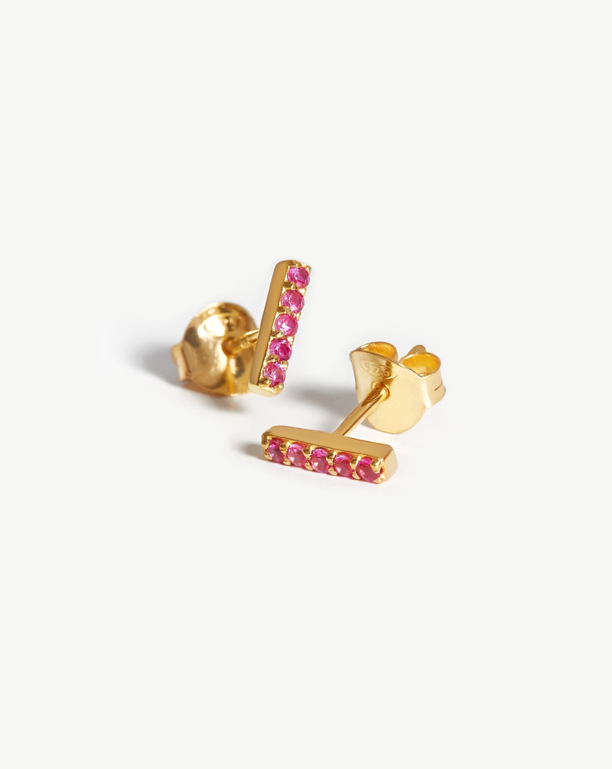Pave Bar Stud Earrings | 18ct Gold Plated Vermeil/Pink Pave Earrings Missoma 