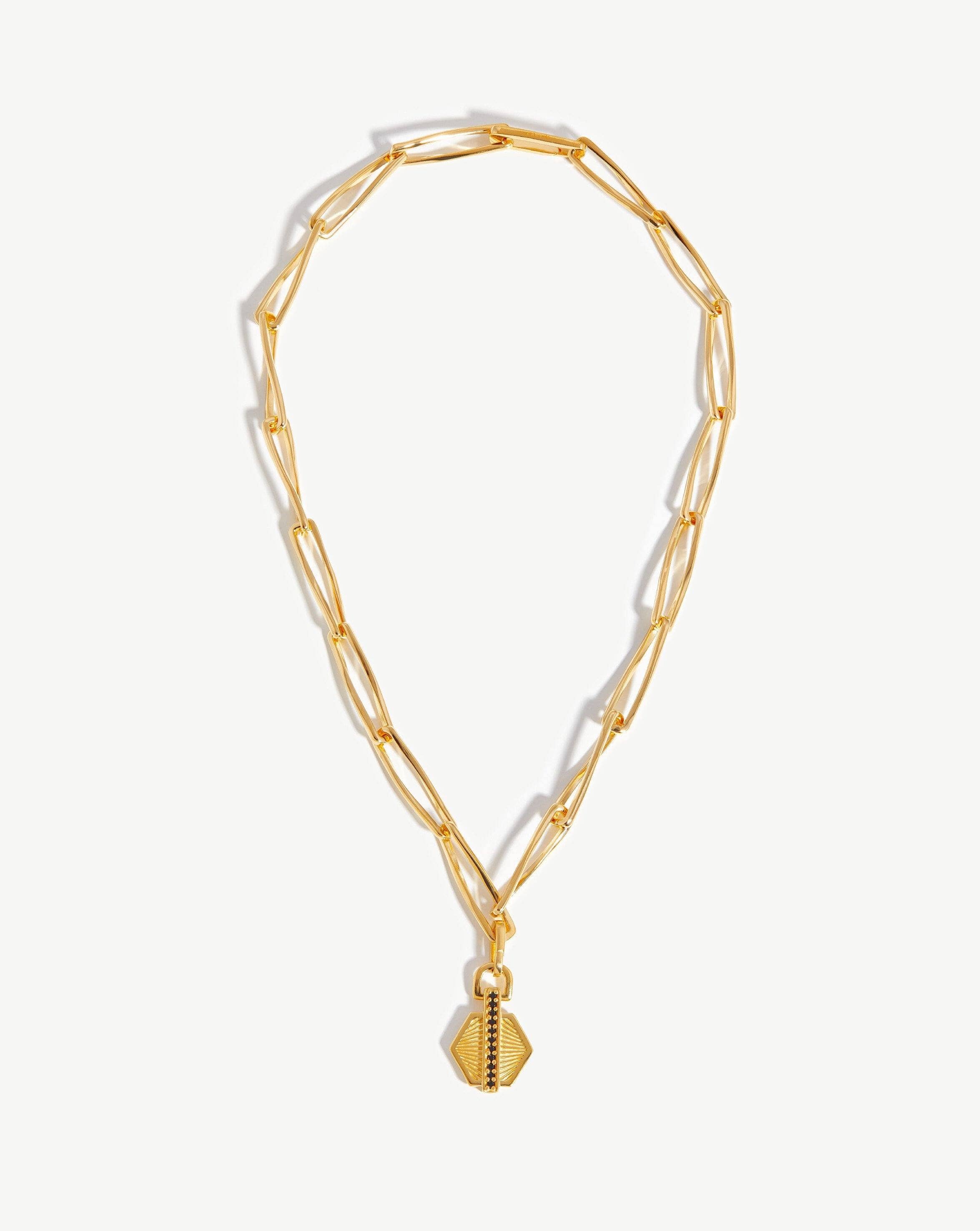 Pave Hex Twisted Link Chain Necklace | 18ct Gold Plated/Black Spinel Necklaces Missoma 
