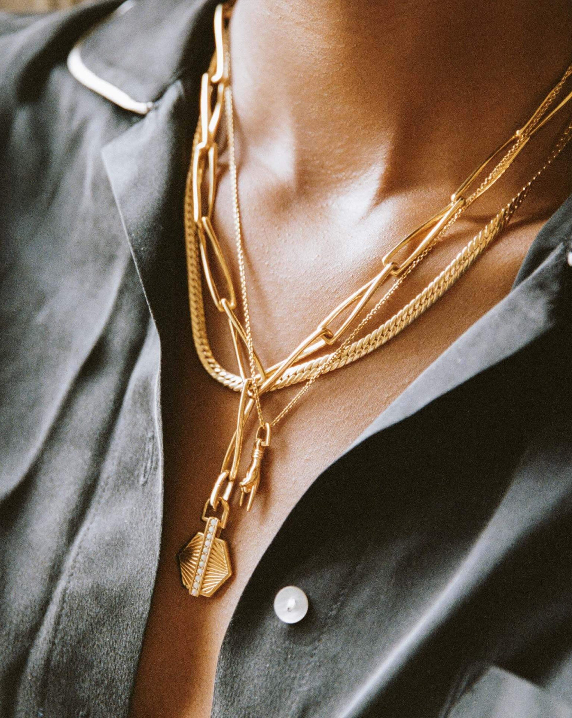 Pave Hex Twisted Link Chain Necklace | 18ct Gold Plated/Opalite Necklaces Missoma 