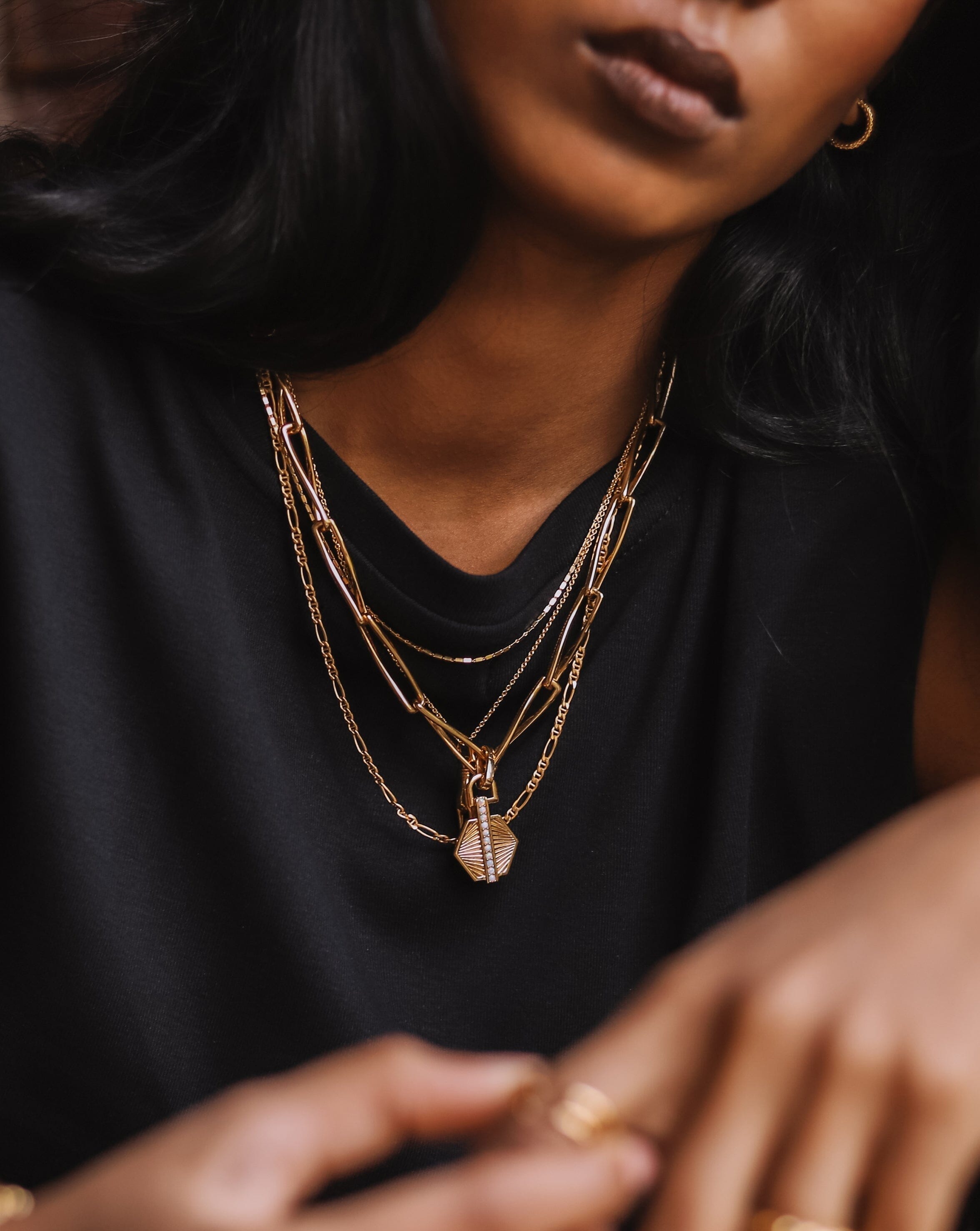 Pave Hex Twisted Link Chain Necklace | 18ct Gold Plated/Opalite Necklaces Missoma 