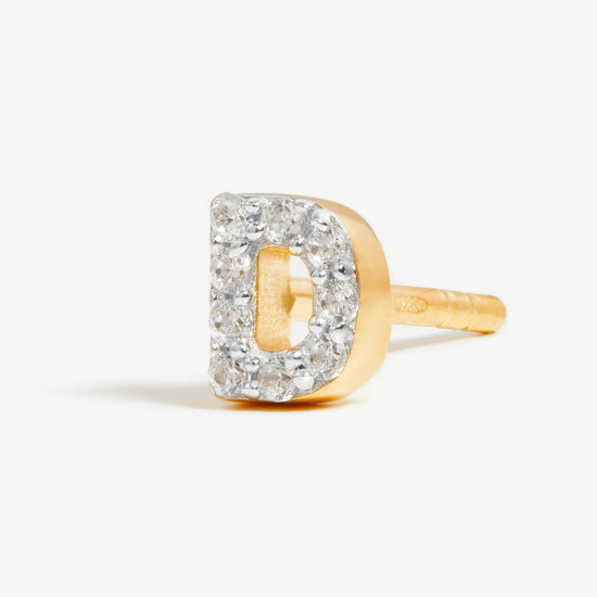 Pave Initial Single Stud Earring - Initial D | 18ct Gold Plated Vermeil/Cubic Zirconia Earrings Missoma 