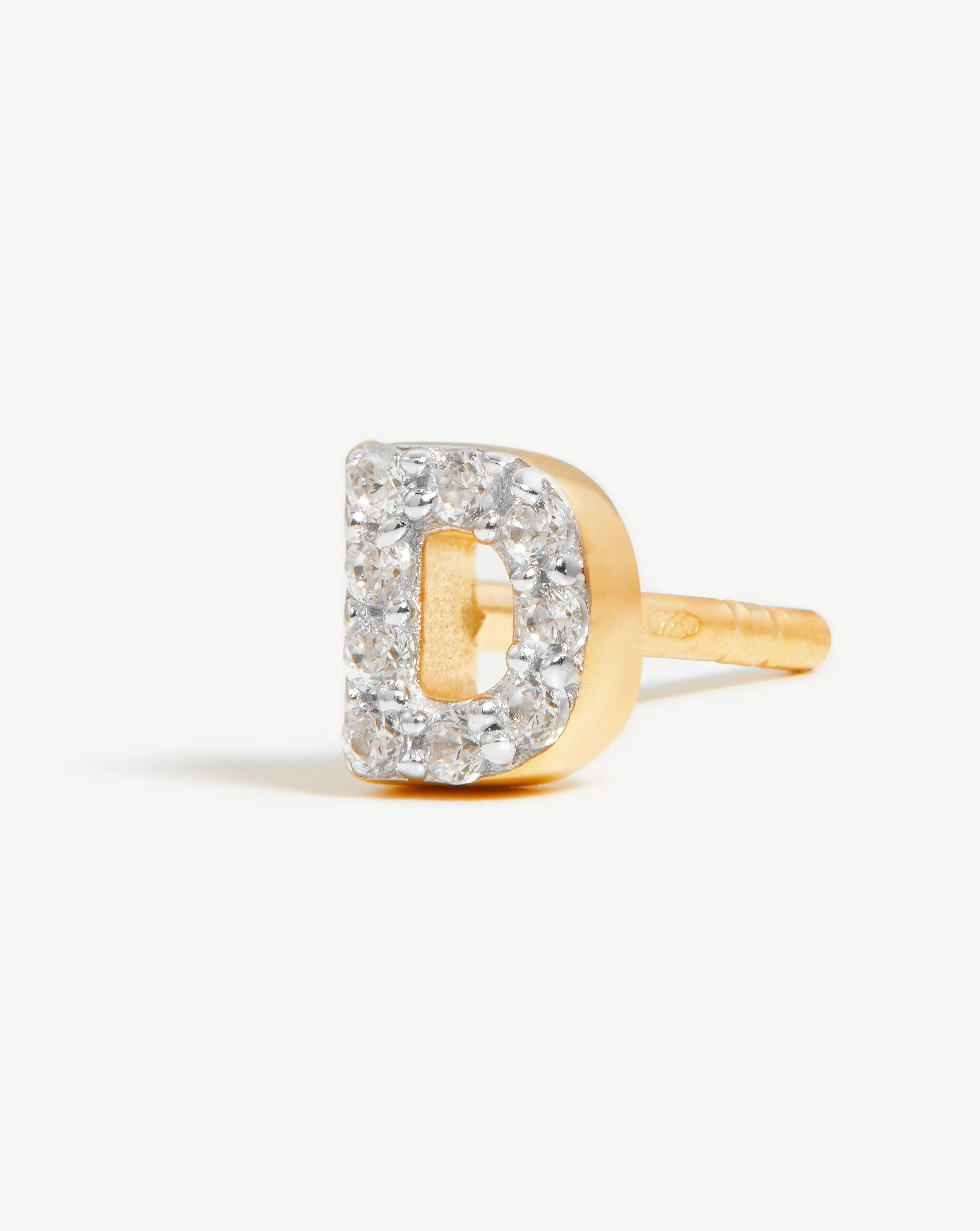 Pave Initial Single Stud Earring - Initial D | 18ct Gold Plated Vermeil/Cubic Zirconia Earrings Missoma 