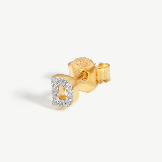 Pave Initial Single Stud Earring - Initial D | 18ct Gold Plated Vermeil/Cubic Zirconia Earrings Missoma 