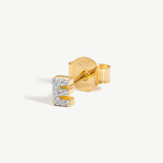 Pave Initial Single Stud Earring - Initial E | 18ct Gold Plated Vermeil/Cubic Zirconia Earrings Missoma 
