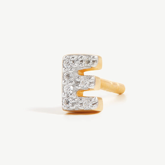Pave Initial Single Stud Earring - Initial E | 18ct Gold Plated Vermeil/Cubic Zirconia Earrings Missoma 