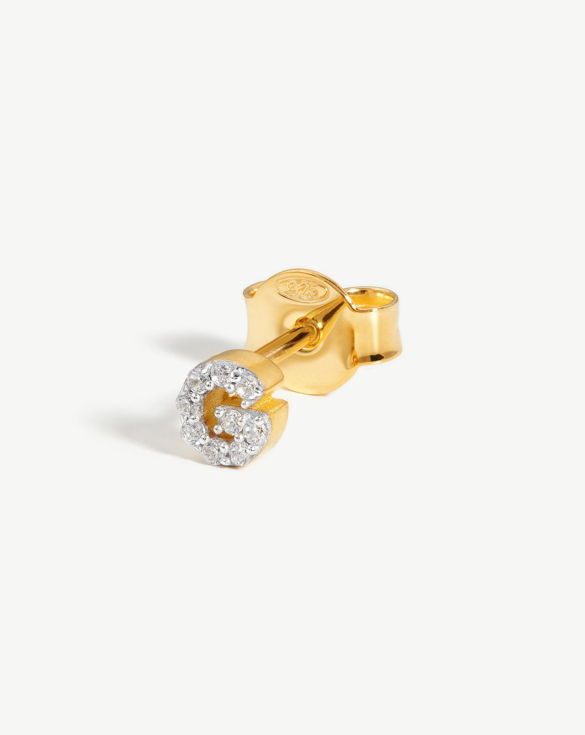 Pave Initial Single Stud Earring Initial G 18ct Vermeil Cubic Zirconia
