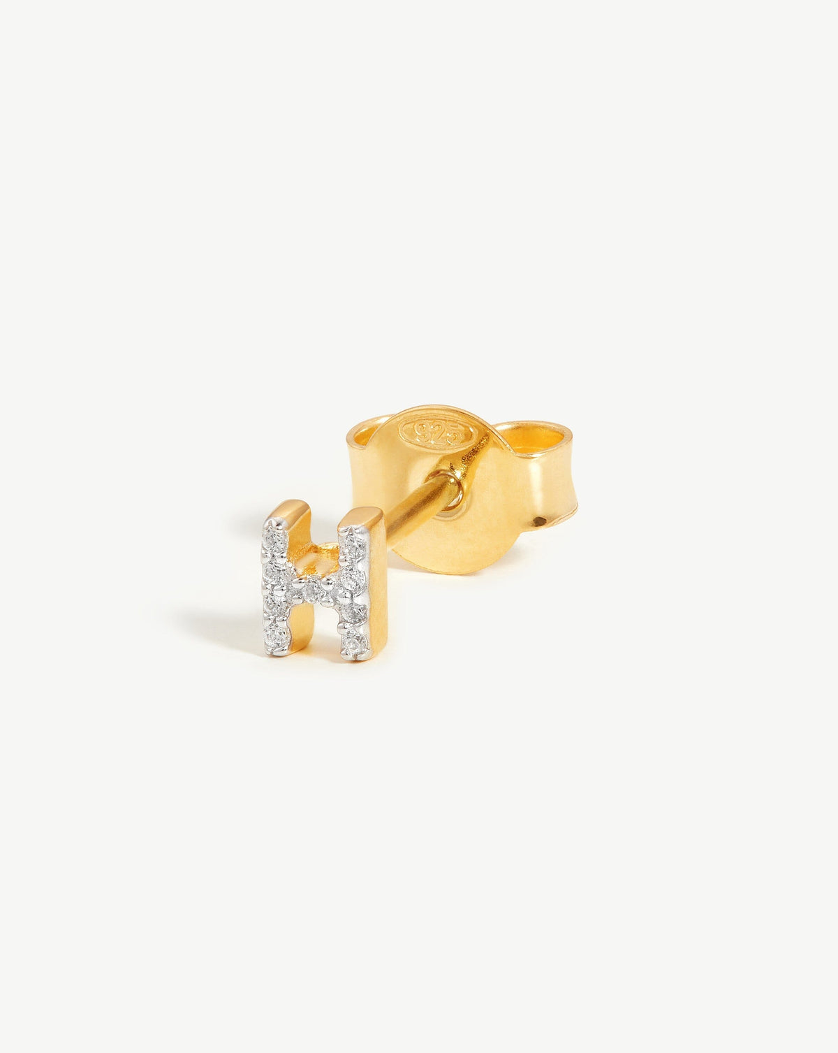 Pave Initial Single Stud Earring Initial H 18ct Vermeil Cubic Zirconia