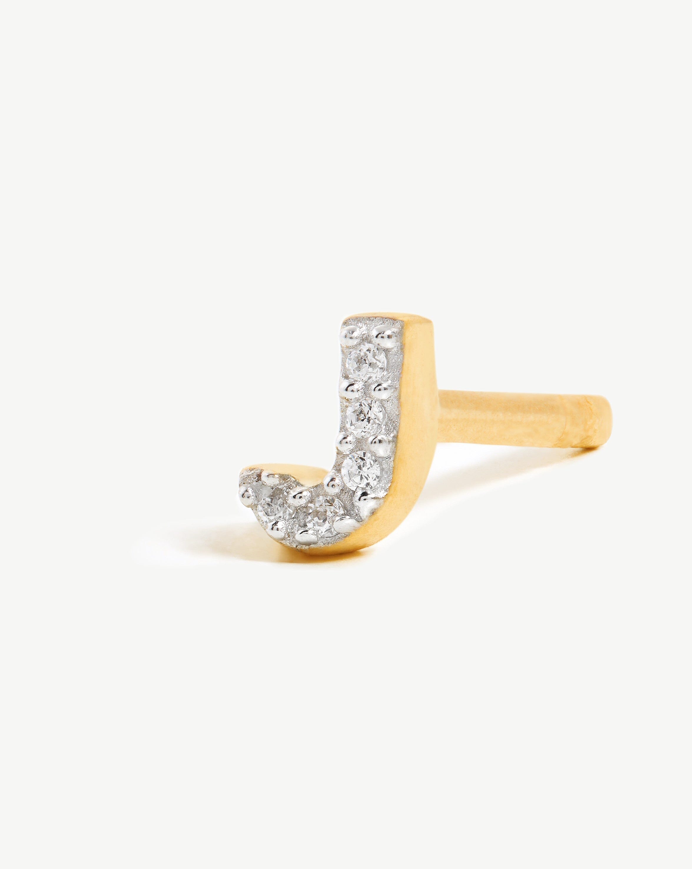 Pave Initial Single Stud Earring - Initial J | 18ct Gold Plated Vermeil/Cubic Zirconia Earrings Missoma 