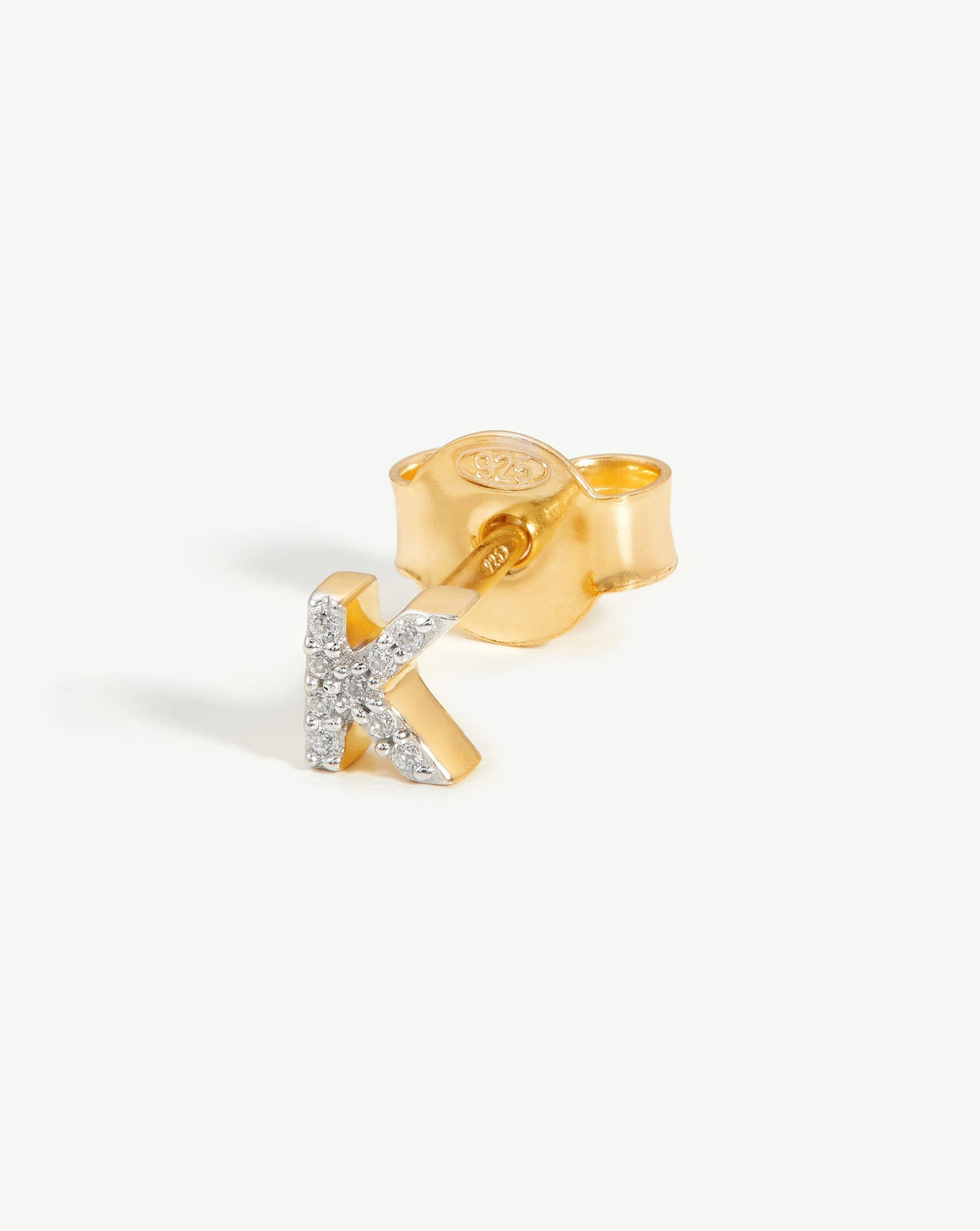 Pave Initial Single Stud Earring Initial K 18ct Vermeil Cubic Zirconia