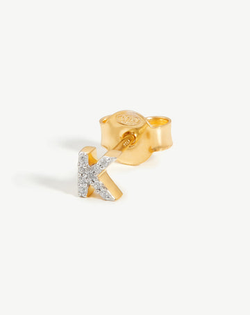 Pave Initial Single Stud Earring - Initial K | 18ct Gold Plated Vermeil/Cubic Zirconia Earrings Missoma 