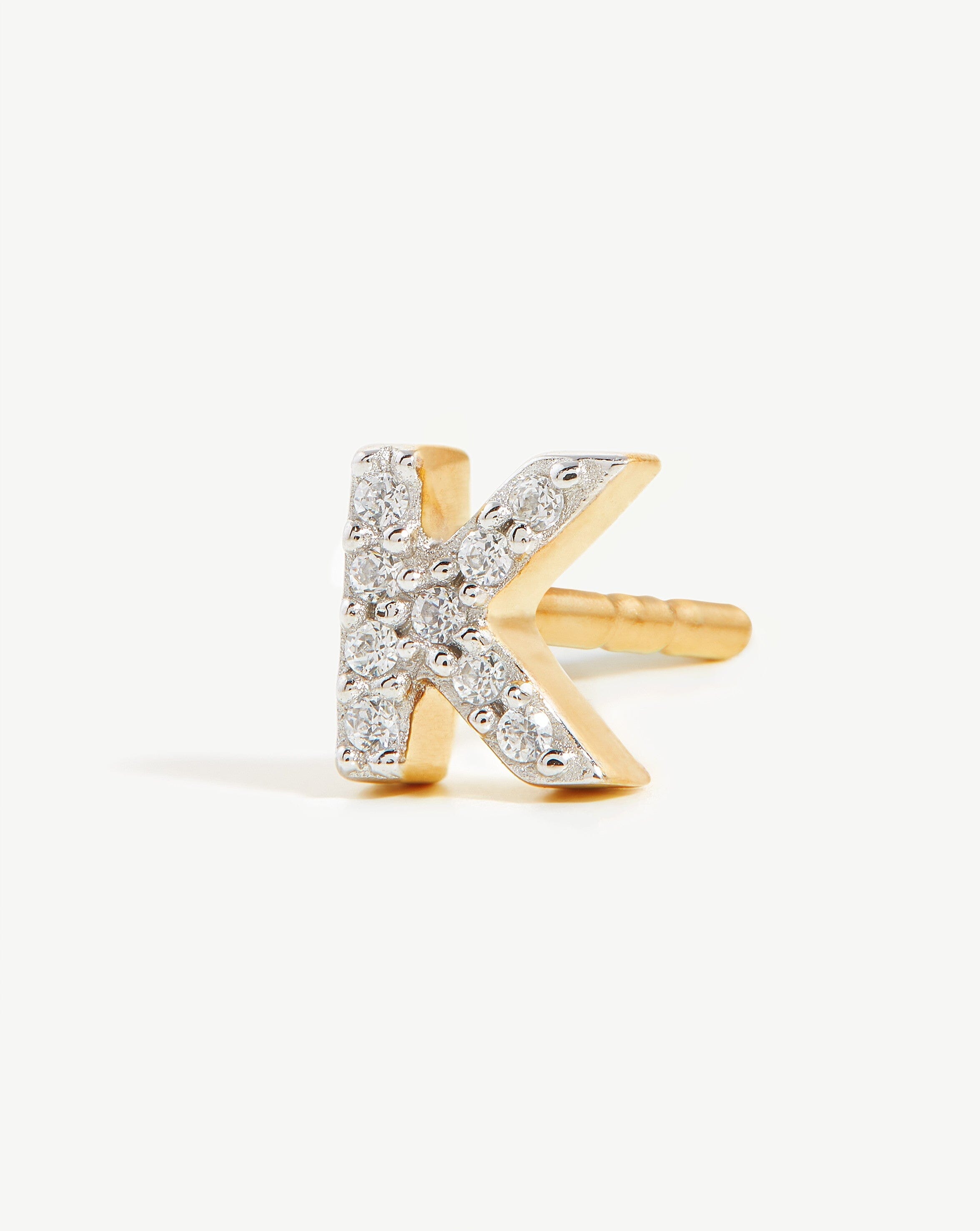 Pave Initial Single Stud Earring - Initial K | 18ct Gold Plated Vermeil/Cubic Zirconia Earrings Missoma 