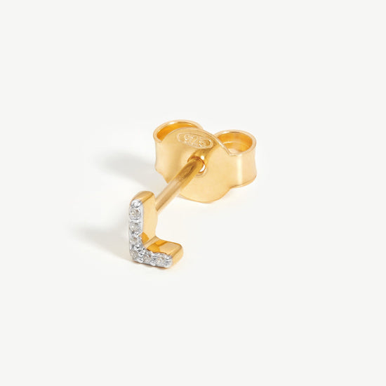 Pave Initial Single Stud Earring - Initial L | 18ct Gold Plated Vermeil/Cubic Zirconia Earrings Missoma 