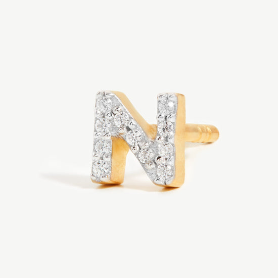 Pave Initial Single Stud Earring - Initial N | 18ct Gold Plated Vermeil/Cubic Zirconia Earrings Missoma 