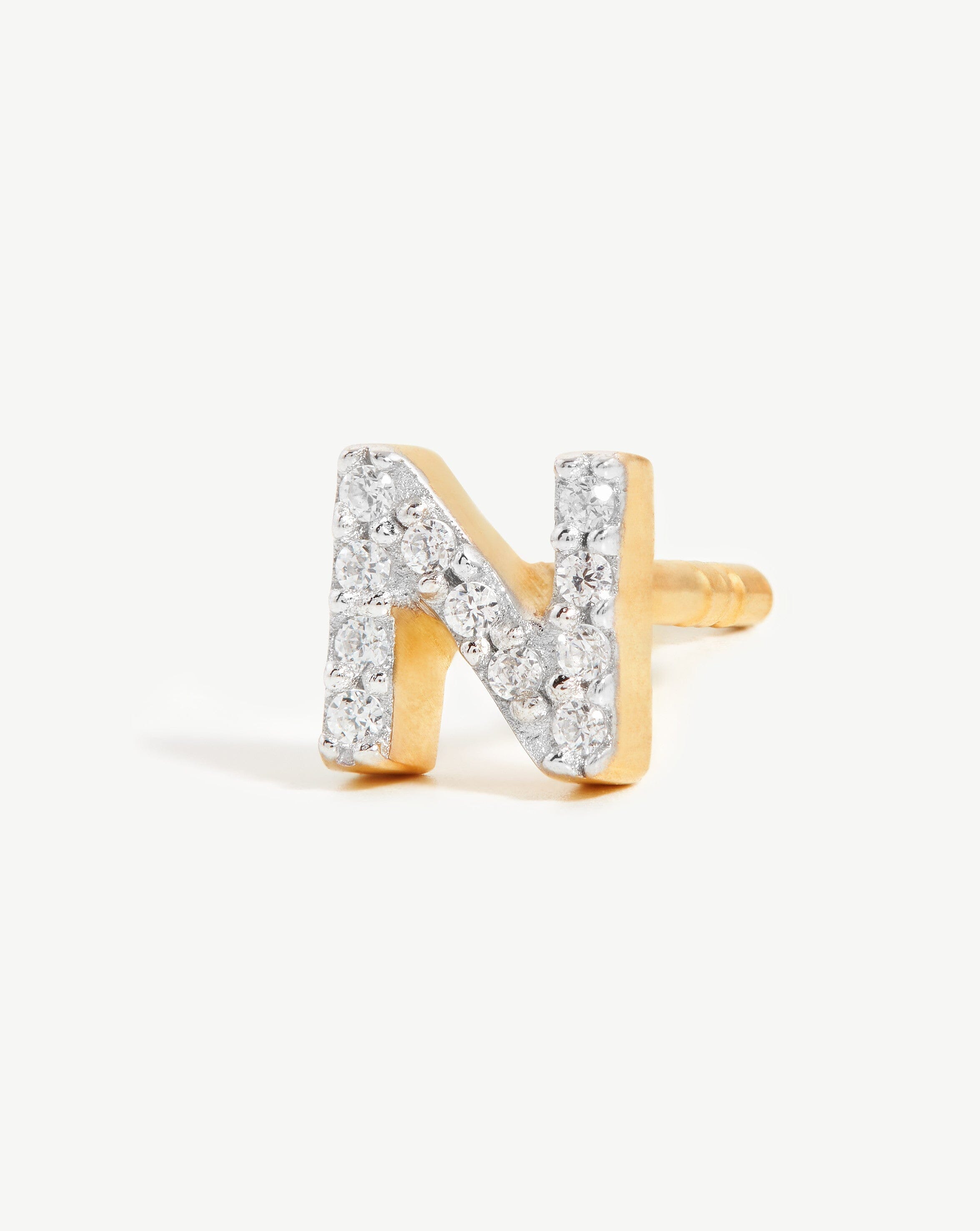 Pave Initial Single Stud Earring - Initial N | 18ct Gold Plated Vermeil/Cubic Zirconia Earrings Missoma 