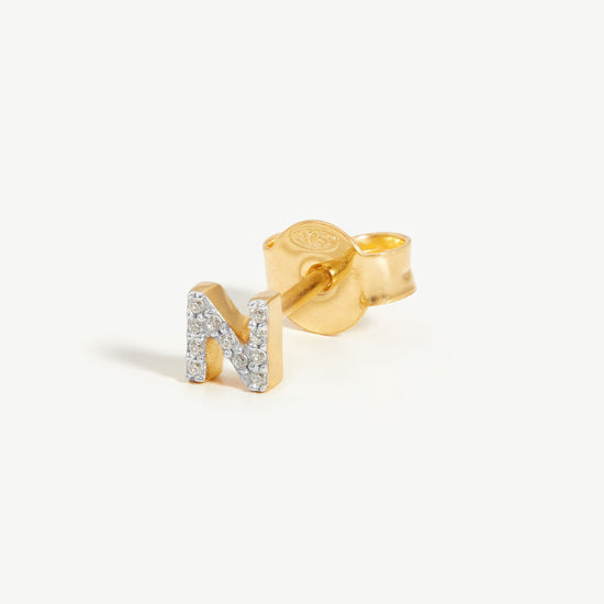 Pave Initial Single Stud Earring - Initial N | 18ct Gold Plated Vermeil/Cubic Zirconia Earrings Missoma 