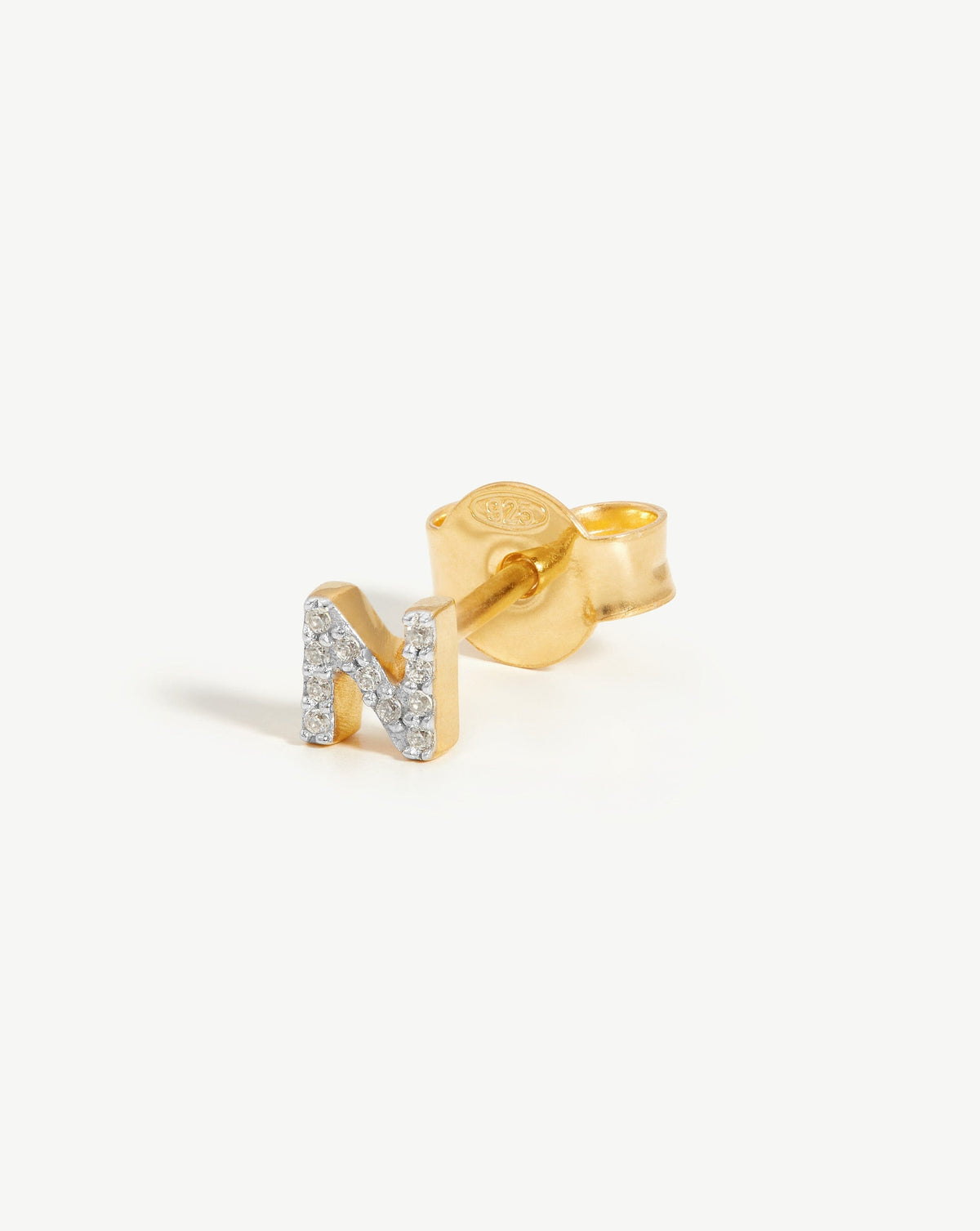 Pave Initial Single Stud Earring Initial N 18ct Vermeil Cubic Zirconia