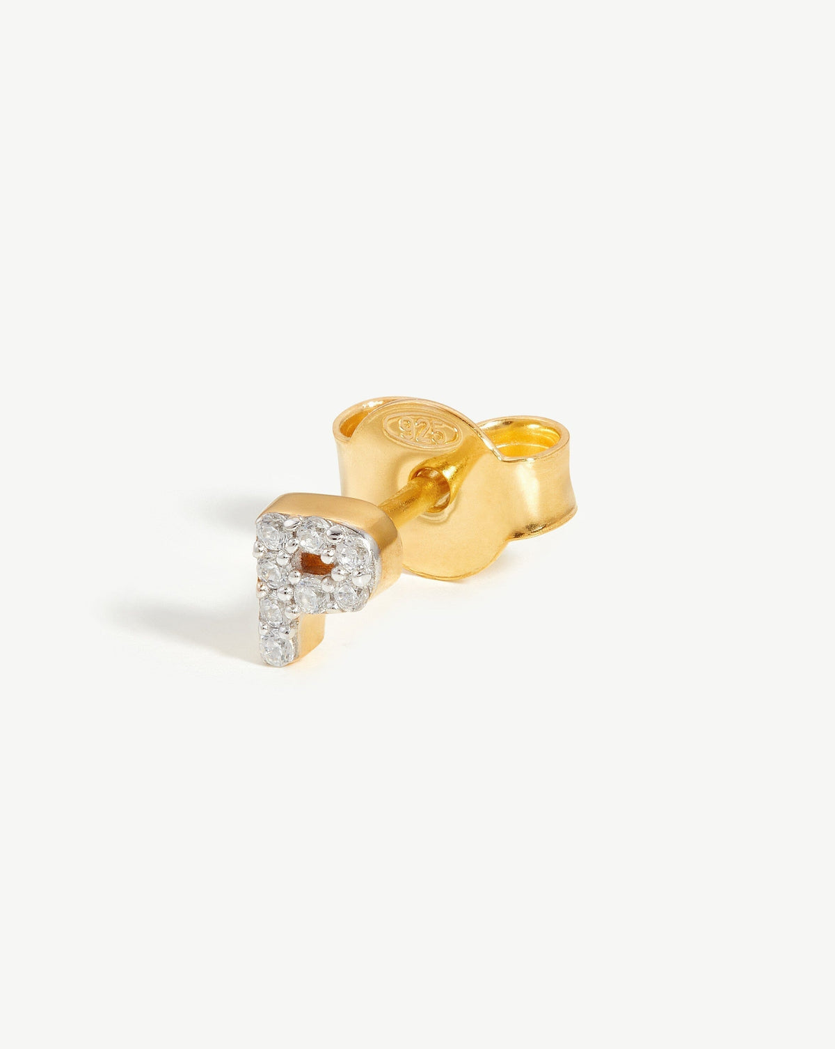 Pave Initial Single Stud Earring Initial P 18ct Vermeil Cubic Zirconia