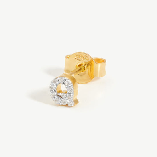 Pave Initial Single Stud Earring - Initial Q | 18ct Gold Plated Vermeil/Cubic Zirconia Earrings Missoma 