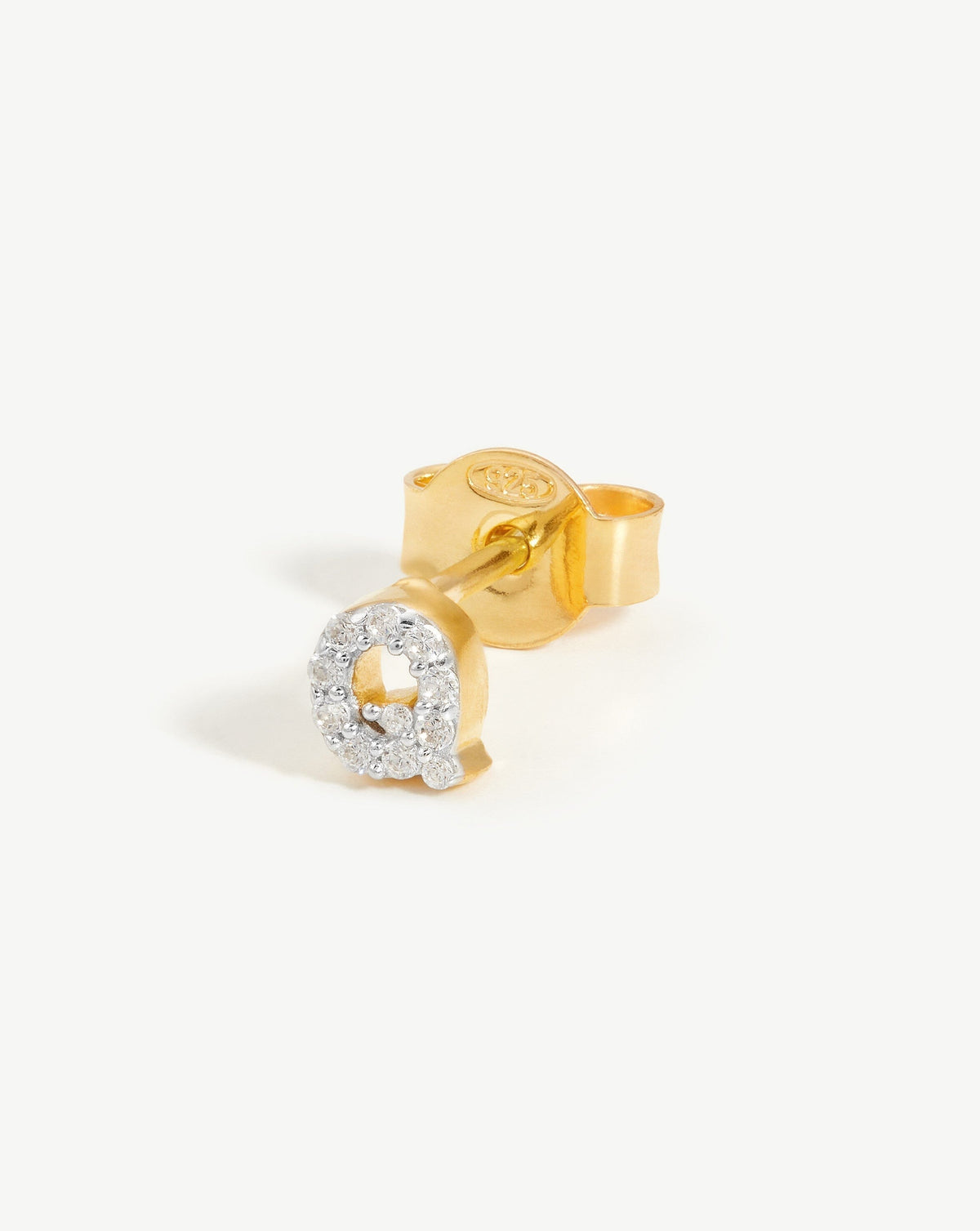 Pave Initial Single Stud Earring Initial Q 18ct Vermeil Cubic Zirconia