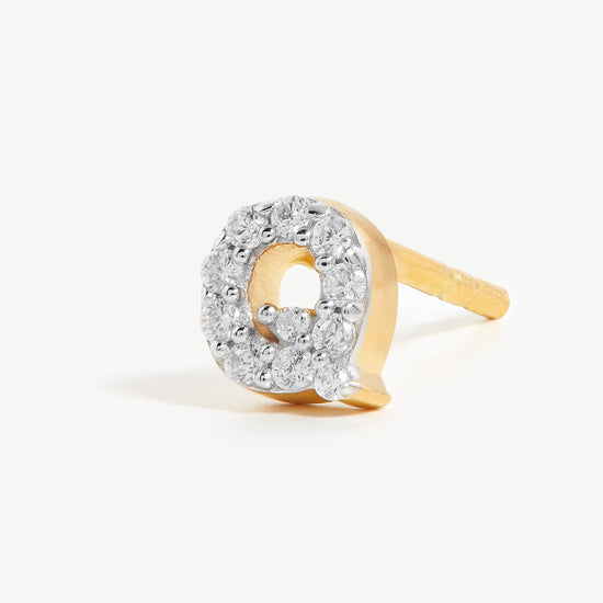 Pave Initial Single Stud Earring - Initial Q | 18ct Gold Plated Vermeil/Cubic Zirconia Earrings Missoma 