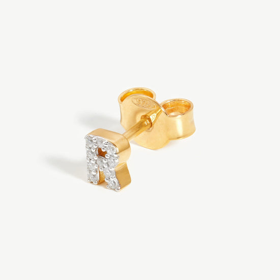 Pave Initial Single Stud Earring - Initial R | 18ct Gold Plated Vermeil/Cubic Zirconia Earrings Missoma 