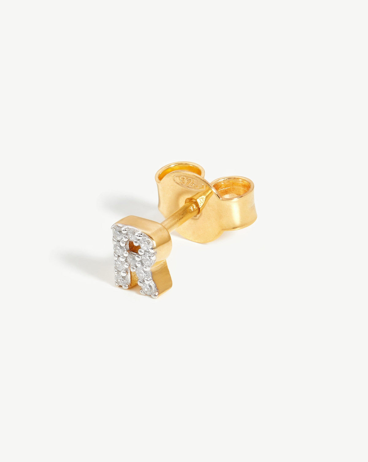 Pave Initial Single Stud Earring Initial R 18ct Vermeil Cubic Zirconia