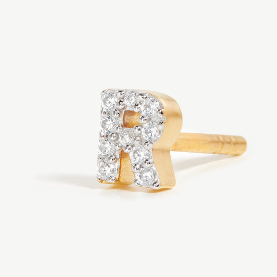 Pave Initial Single Stud Earring - Initial R | 18ct Gold Plated Vermeil/Cubic Zirconia Earrings Missoma 