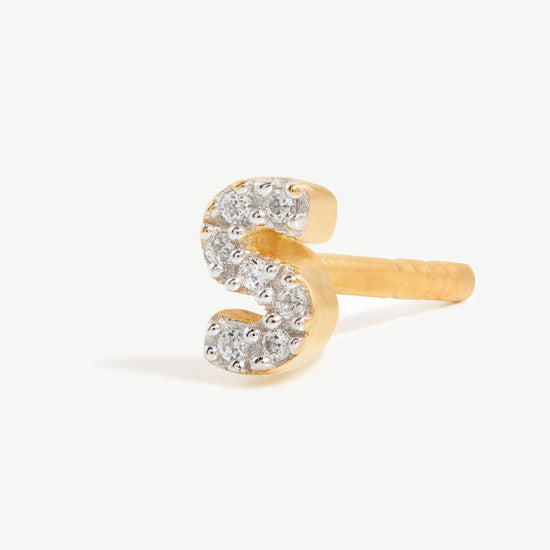 Pave Initial Single Stud Earring - Initial S | 18ct Gold Plated Vermeil/Cubic Zirconia Earrings Missoma 