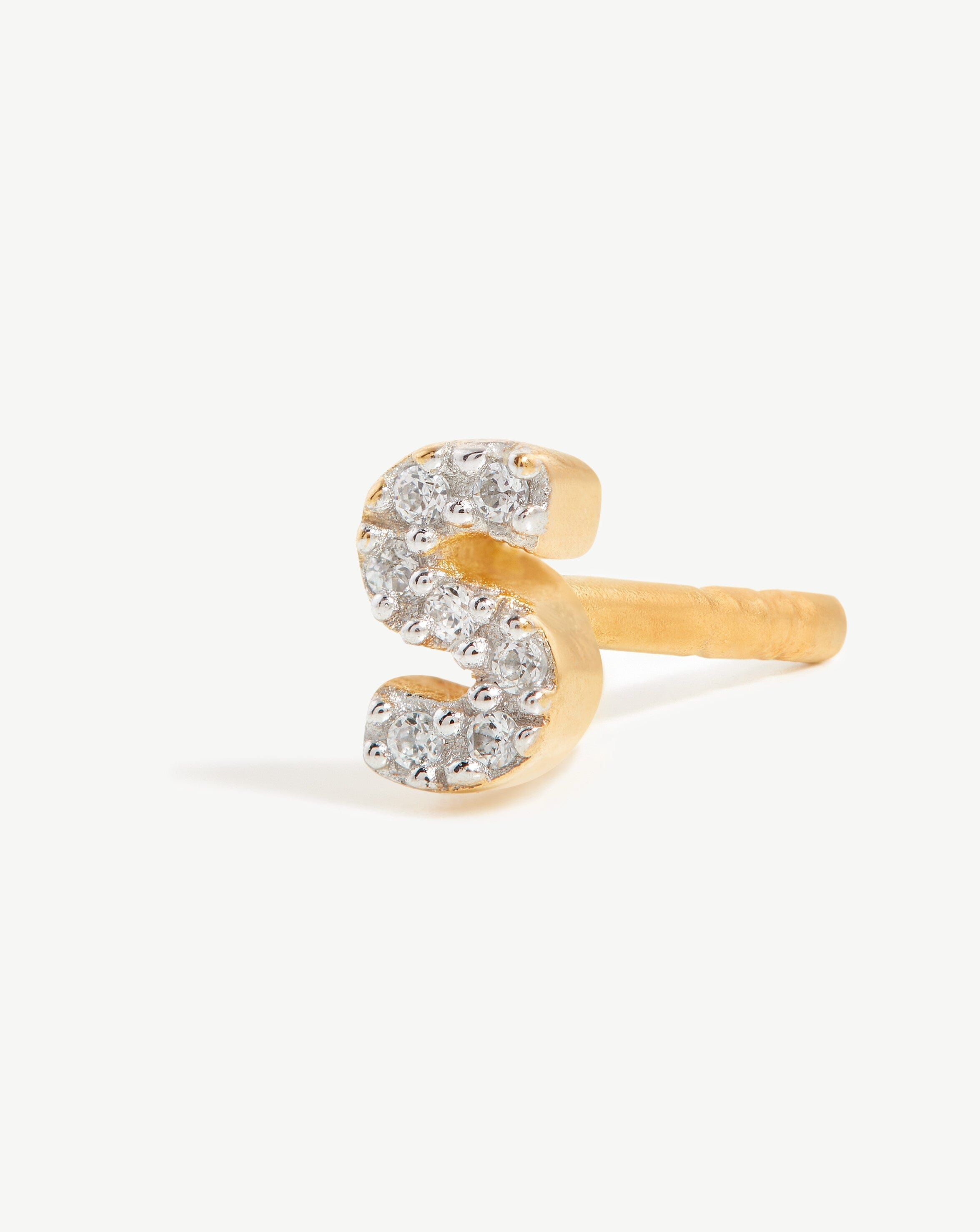 Pave Initial Single Stud Earring - Initial S | 18ct Gold Plated Vermeil/Cubic Zirconia Earrings Missoma 
