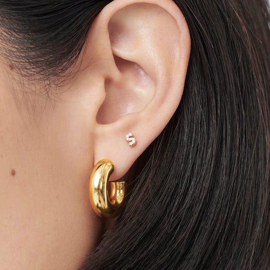 Pave Initial Single Stud Earring - Initial S | 18ct Gold Plated Vermeil/Cubic Zirconia Earrings Missoma 
