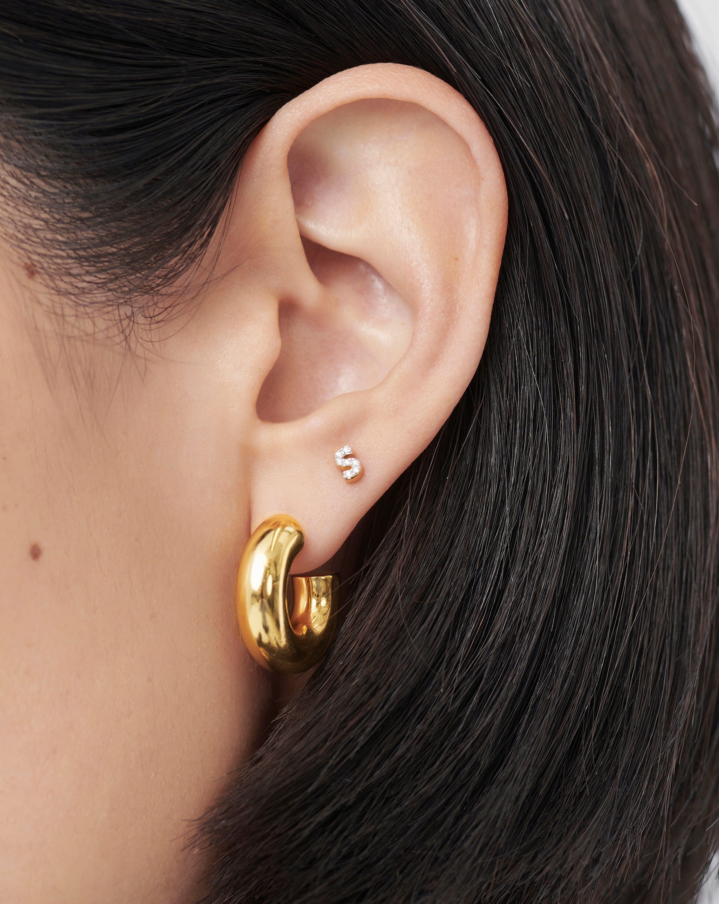 Pave Initial Single Stud Earring - Initial S | 18ct Gold Plated Vermeil/Cubic Zirconia Earrings Missoma 