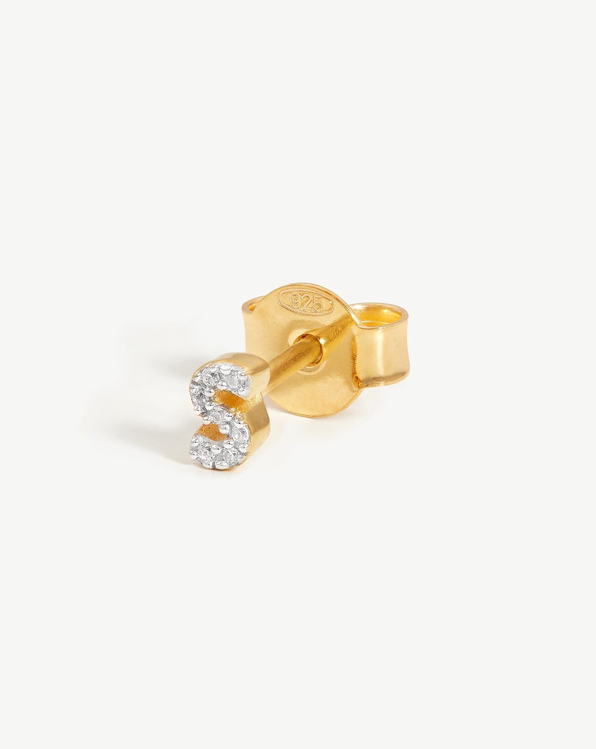 Pave Initial Single Stud Earring Initial S 18ct Vermeil Cubic Zirconia