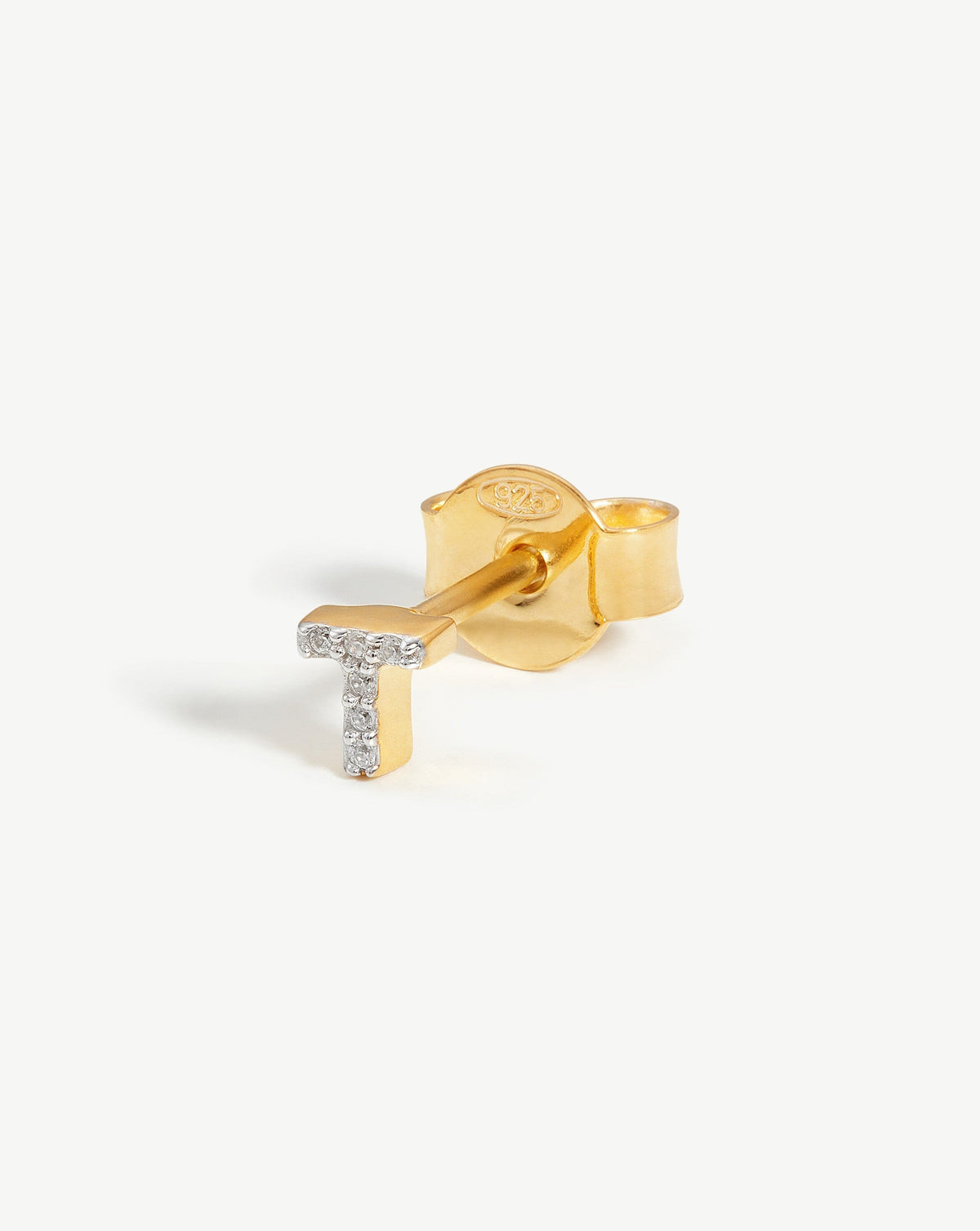 Pave Initial Single Stud Earring Initial T 18ct Vermeil Cubic Zirconia
